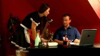 maid takes guys cock deep in her ass