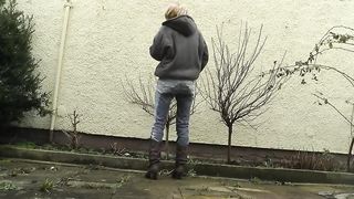 HD desperately waiting with full bladder, jeans wetting