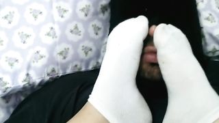 Submissive Boyfriend Foot Worship with White Socks
