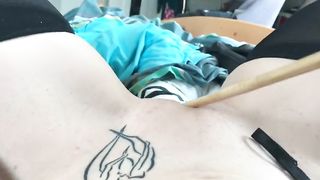 Submissive Painslut self Torture: Extreme Cunt Whipping, Caning & Belting
