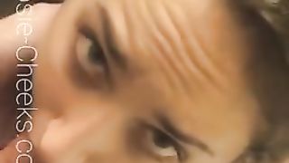 Submissive Girlfriend Sits on Hitachi while getting Face-Fucked