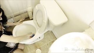 M - Slutty French Maid Cleaning Dirty Bathroom Toilet Upskirt Housecleaning