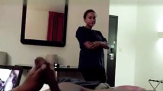 Hotel Maid Catches Him Jerking and Watches Him Cum