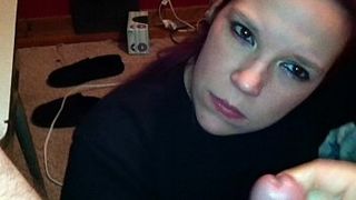 Wife sucks cock in homemade amatuer video and gets cumshot (Jodi N Alex).