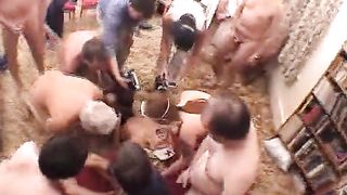 Blonde nurse has group sex with grandpas