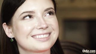 Teen deepthroat blowjob and cumshot from old man with thicc cock