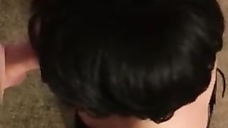 Handcuffed behind back Blowjob Cumshot on Glasses