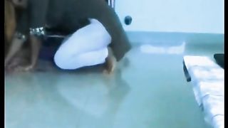 Desi maid showing huge boobs to owner while cleaning floor