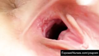 Naughty nurse Sabina pussy gaping at clinic