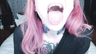 Pink Haired Girl Holds Mouth Wide Open for you ;)
