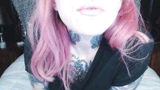 Pink Haired Girl Holds Mouth Wide Open for you ;)