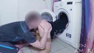 Stepmom Fucked and get Cum in Mouth by Stepson while she is Stuck