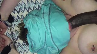 Freaky White Bitch Sucks my Dick while Handcuffed