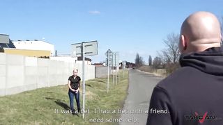 Handcuffed Short Hair Blonde Creampied and Kicked out of Car