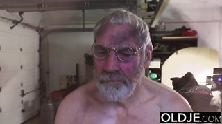 Old man fucks young girl his small cock fucks her mouth and pussy