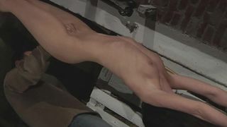 Teen slave tied gagged and harnessed to pull bondage cart