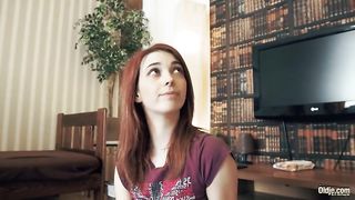 Innocent sweet Teen Swallows and Spits cum after Romantic Sex with Grandpa