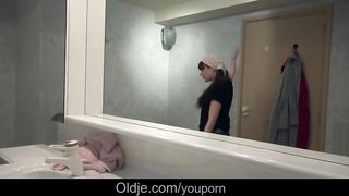 Skilled young maid loves banging old cock in that hairy pussy
