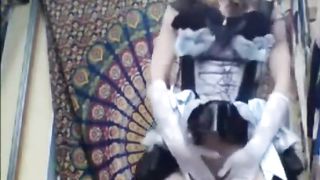 Pretty Rus Teen Undresses to try new Underwear, Dances in Maid Dress only