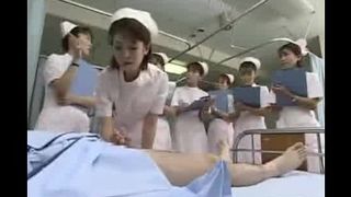 Japanese medical students observe nurse giving a handjob