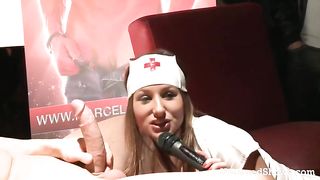 Hot stripper nurse sucking a large dick