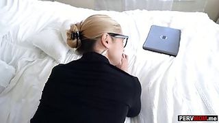 Gorgeous, blonde business woman is fucking a stranger in a hotel room, during her trip