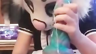 Furry Teen Maid Plays with Big Dildo for you