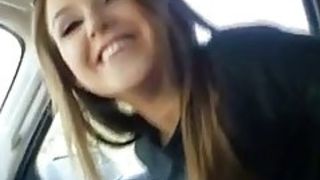 Slutty college girl is having sex in the car with a guy she met the other day