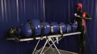 Latex Girl Heavy Rubber Slave in Inflatable Bondage Bag and Breath Control