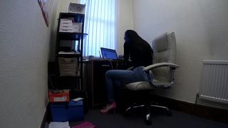 Beautiful Secretary Works from Home in Jeans