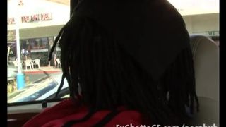 Chocolate colored babe takes a huge dick