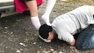 Femdome Slave Lick Shoes School Girl Kiss and Sniff Feet