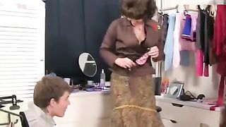 Mom calls her step-son and he was masturbating with her panties