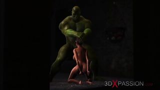 Young anal horny sex slave gets fucked by big green monster in dungeon
