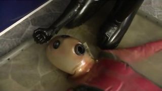 Latex Slave Girl in Transparent Vacuumbed with Ballhood Breath Play Control