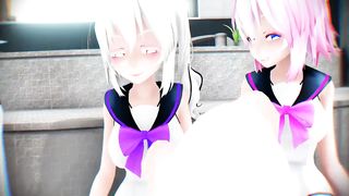 MMD Lezdom Lesbian Foot Domination Slave Trample 3 Sailor Girls Mistress