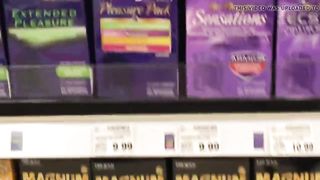 Redhead Slut at store Cucumber Dildo in public parking lot
