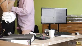 LOAN4K. Blonde-haired miss has sex for cash with handsome loan agent