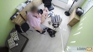 LOAN4K. Blonde-haired miss has sex for cash with handsome loan agent