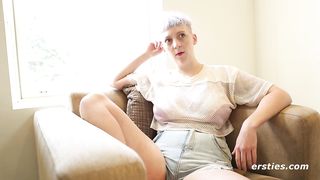 Sexy Large Breasted Blonde Plays with Hairy Pussy