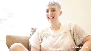 Sexy Large Breasted Blonde Plays with Hairy Pussy