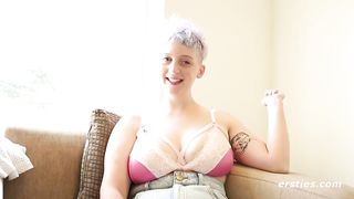 Sexy Large Breasted Blonde Plays with Hairy Pussy